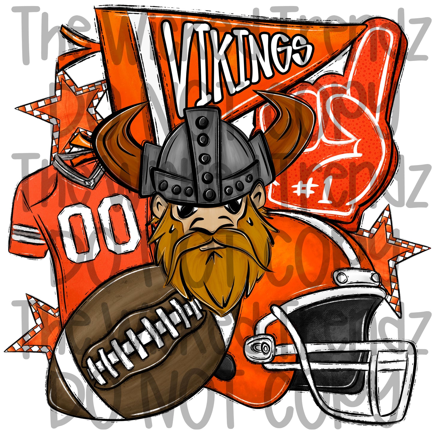 Vikings Orange Football Mascot Digital Design