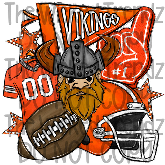 Vikings Orange Football Mascot Digital Design