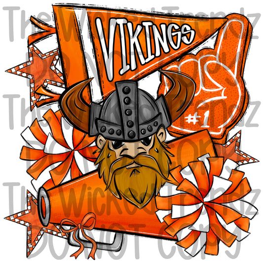 Vikings Orange Cheer Cheerleading Cheerleader Mascot Digital Design Spirit Shirt Design