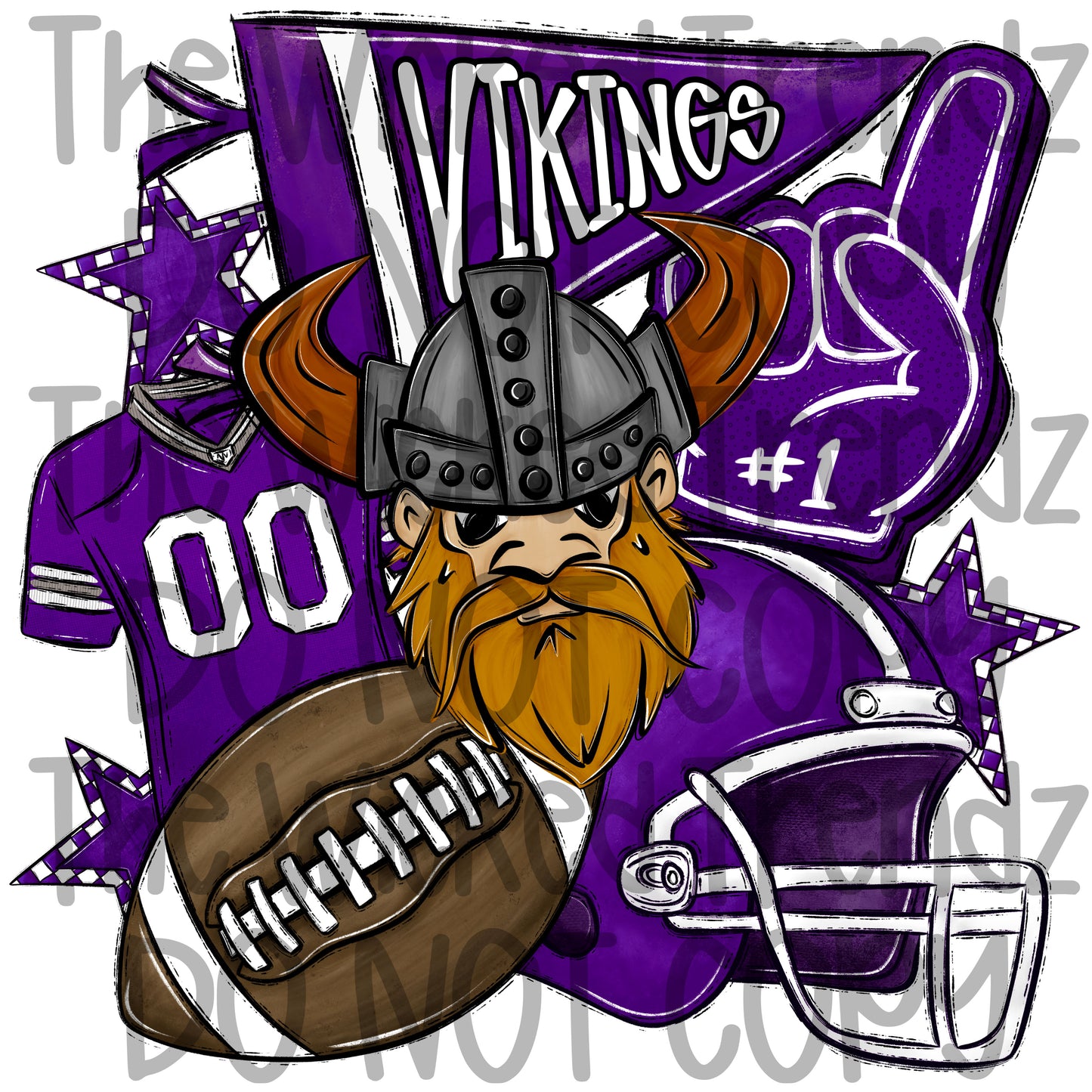 Vikings Purple Football Mascot Digital Design