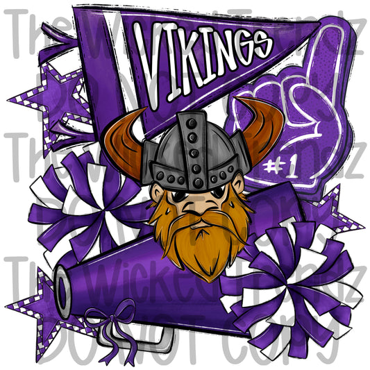 Vikings Purple Cheer Cheerleading Cheerleader Mascot Digital Design Spirit Shirt Design