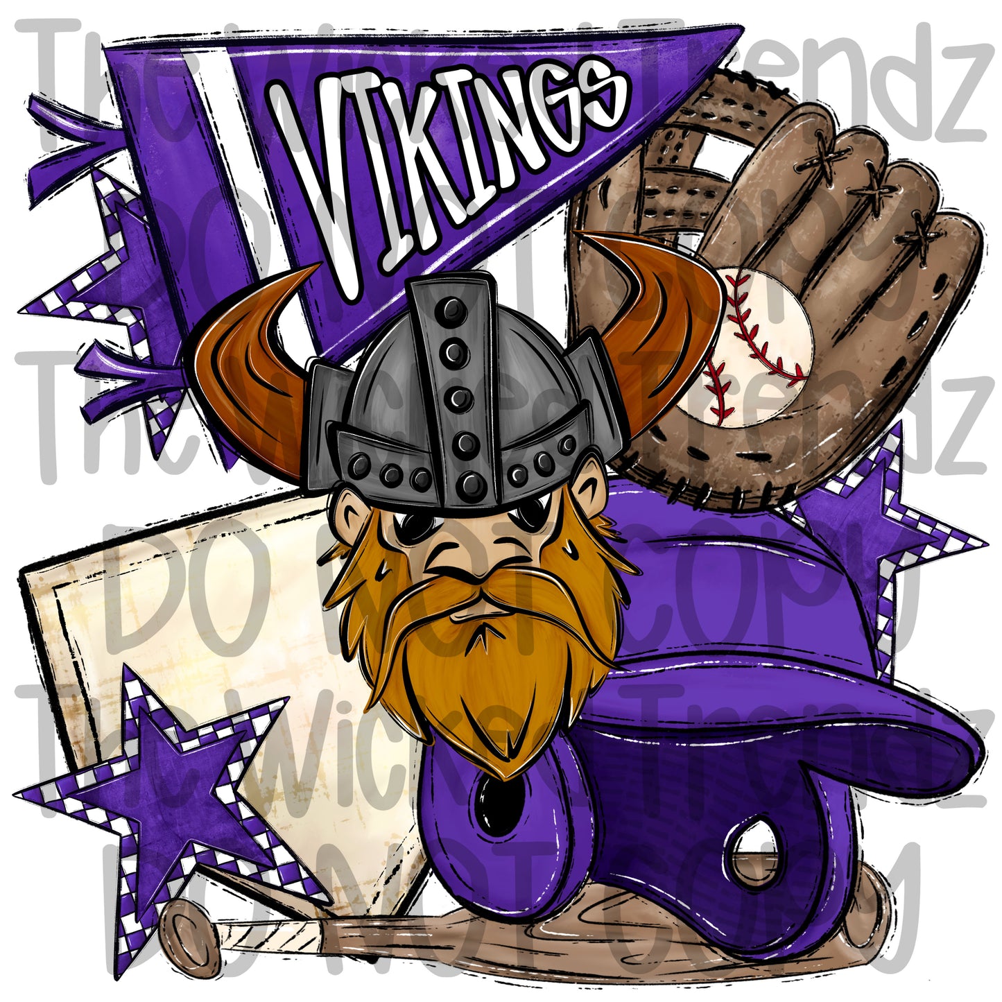 Vikings Purple Baseball Team Mascot Digital Design