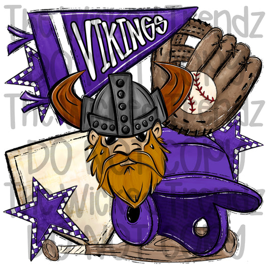 Vikings Purple Baseball Team Mascot Digital Design