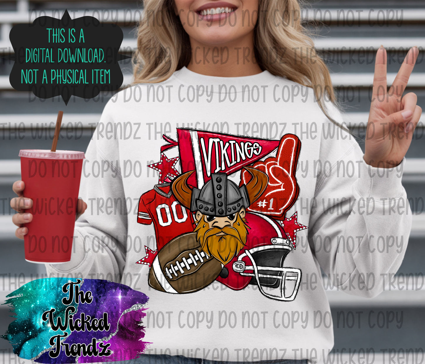 Vikings Red Football Mascot Digital Design