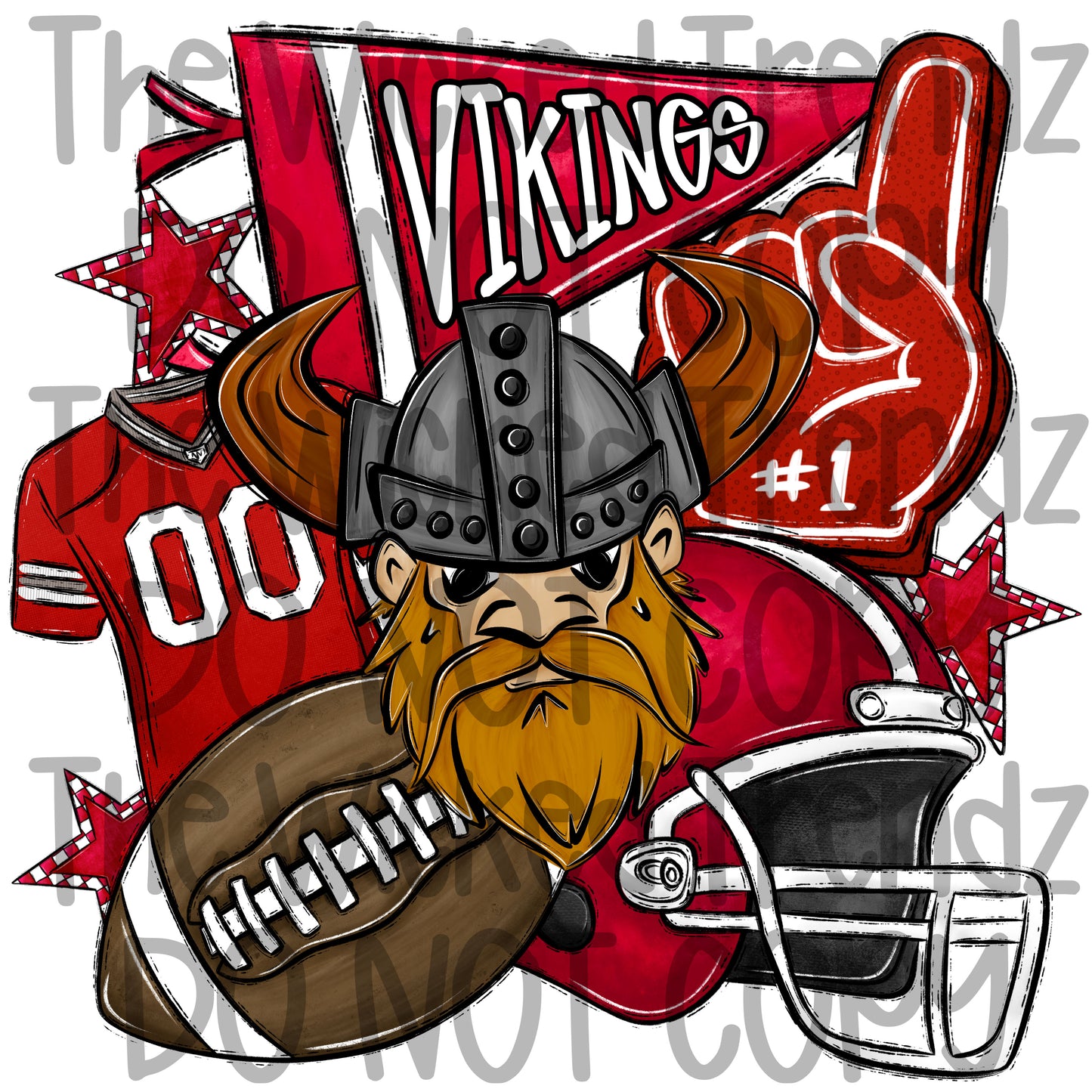 Vikings Red Football Mascot Digital Design