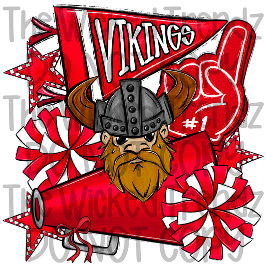 Vikings Red Cheer Cheerleading Cheerleader Mascot Digital Design Spirit Shirt Design