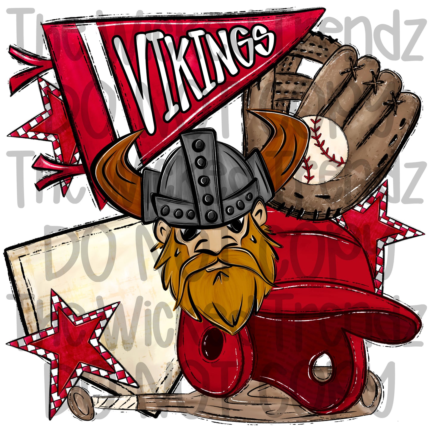 Vikings Red Baseball Team Mascot Digital Design
