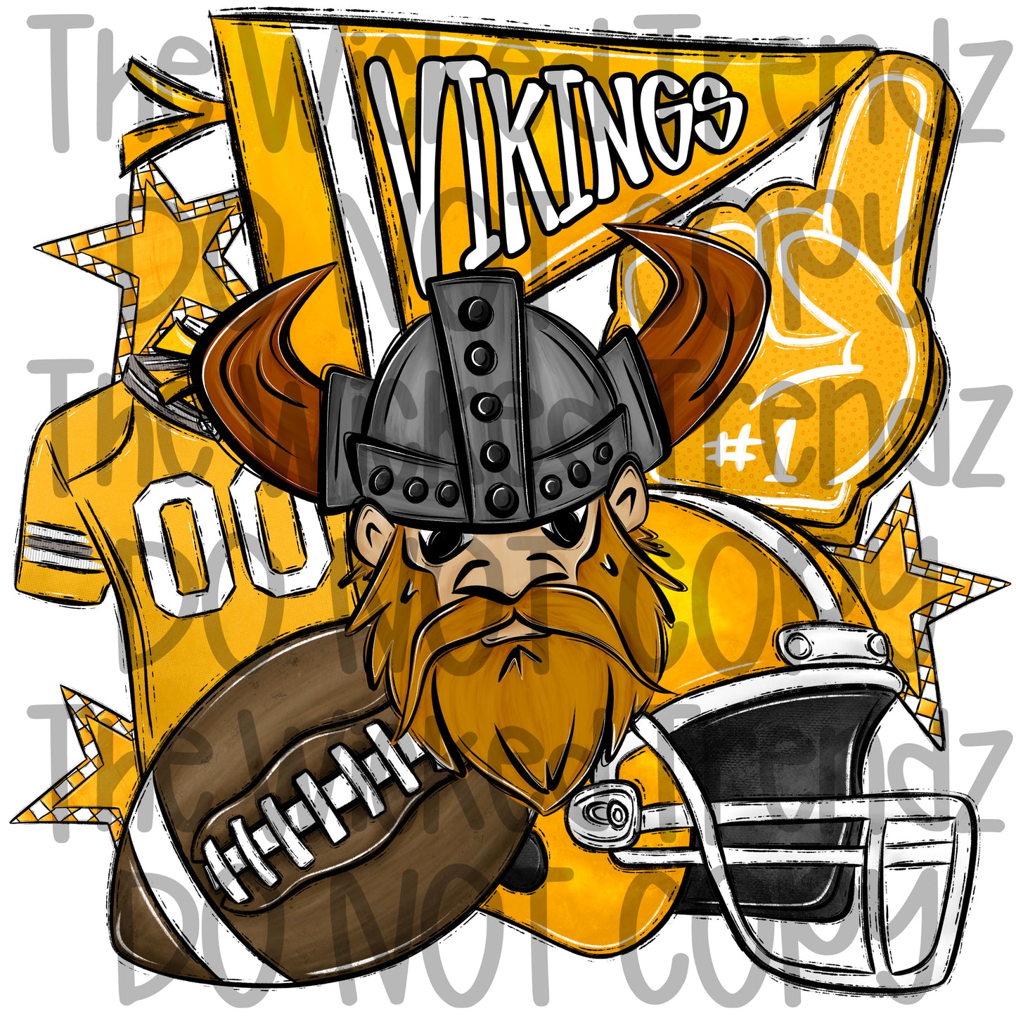 Vikings Yellow Football Mascot Digital Design