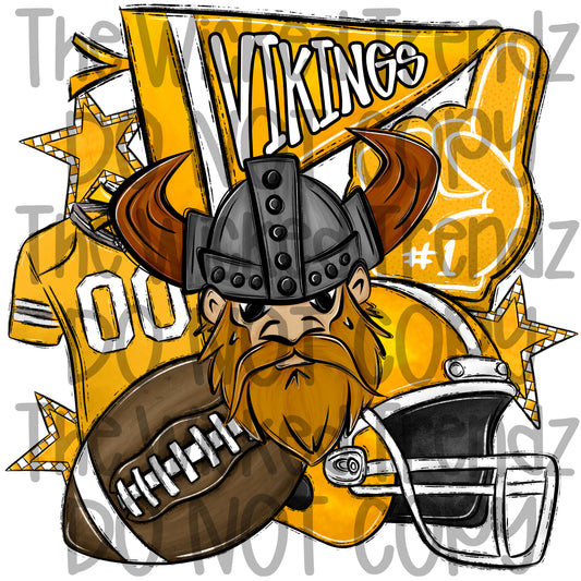 Vikings Yellow Football Mascot Digital Design