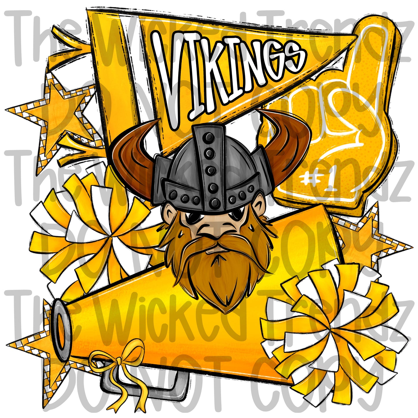 Vikings Yellow Cheer Cheerleading Cheerleader Mascot Digital Design Spirit Shirt Design