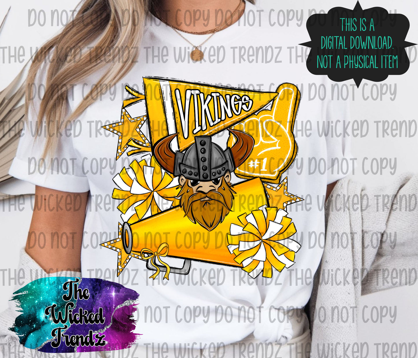 Vikings Yellow Cheer Cheerleading Cheerleader Mascot Digital Design Spirit Shirt Design