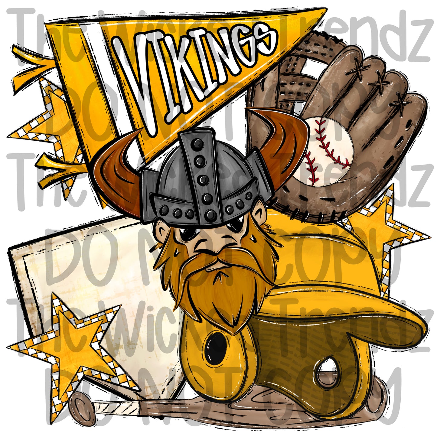Vikings Yellow Baseball Team Mascot Digital Design