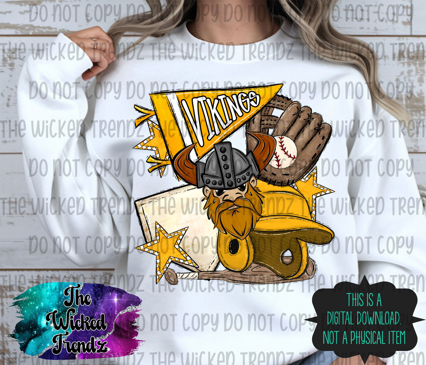 Vikings Yellow Baseball Team Mascot Digital Design