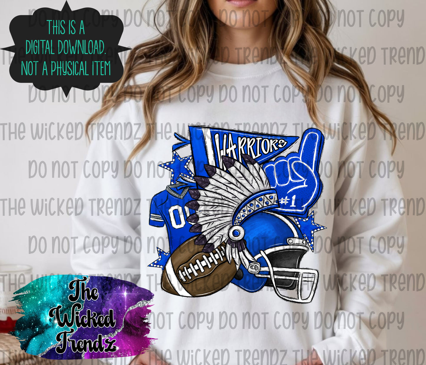 Warriors Blue Football Mascot Digital Design