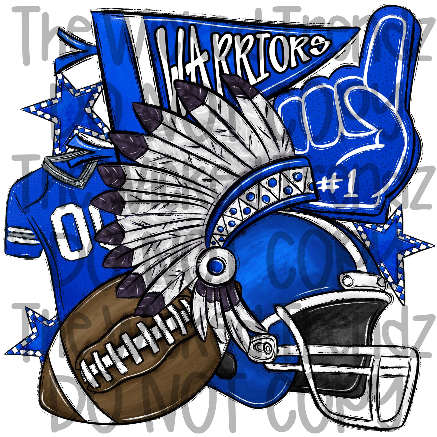 Warriors Blue Football Mascot Digital Design