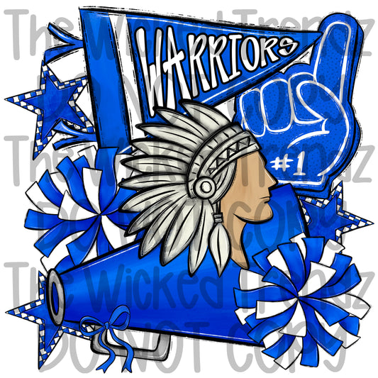 Warriors Blue Cheer Cheerleading Cheerleader Mascot Digital Design Spirit Shirt Design