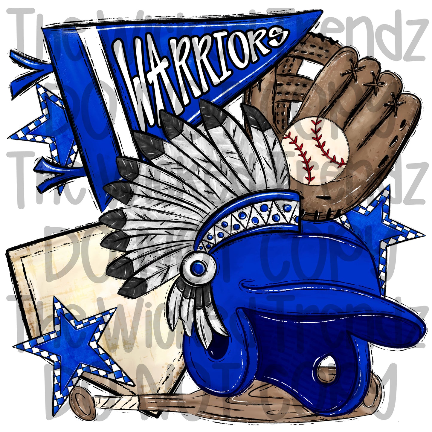 Warriors Blue Baseball Team Mascot Digital Design