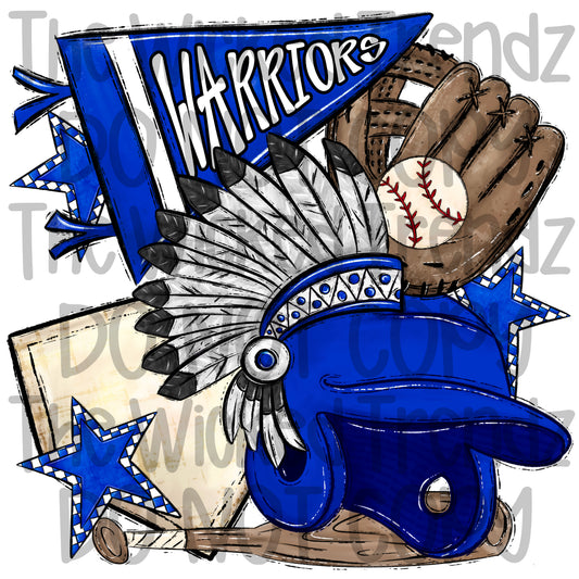 Warriors Blue Baseball Team Mascot Digital Design