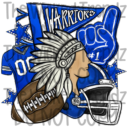 Warriors Blue Football Mascot Digital Design