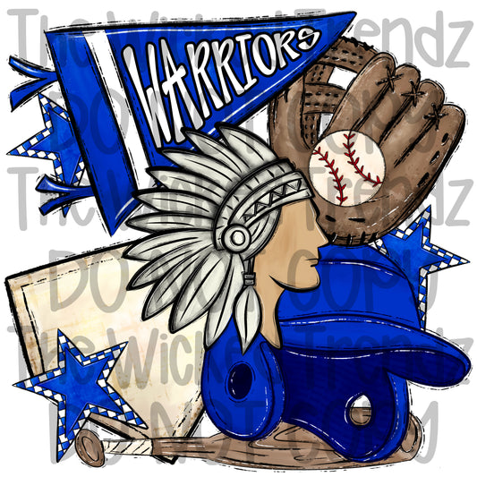 Warriors Blue Baseball Team Mascot Digital Design