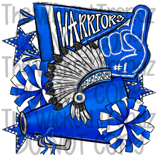 Warriors Blue Cheer Cheerleading Cheerleader Mascot Digital Design Spirit Shirt Design