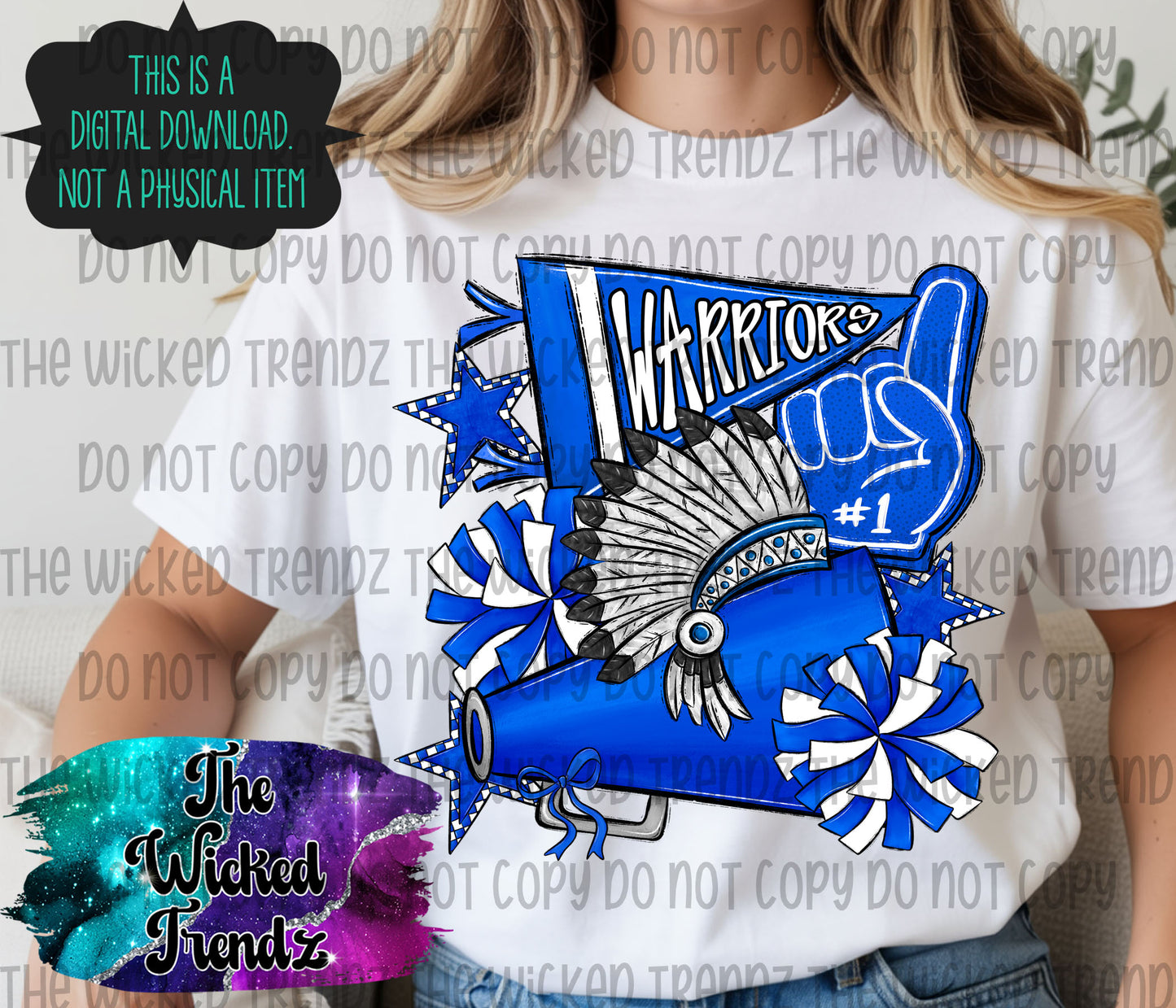 Warriors Blue Cheer Cheerleading Cheerleader Mascot Digital Design Spirit Shirt Design