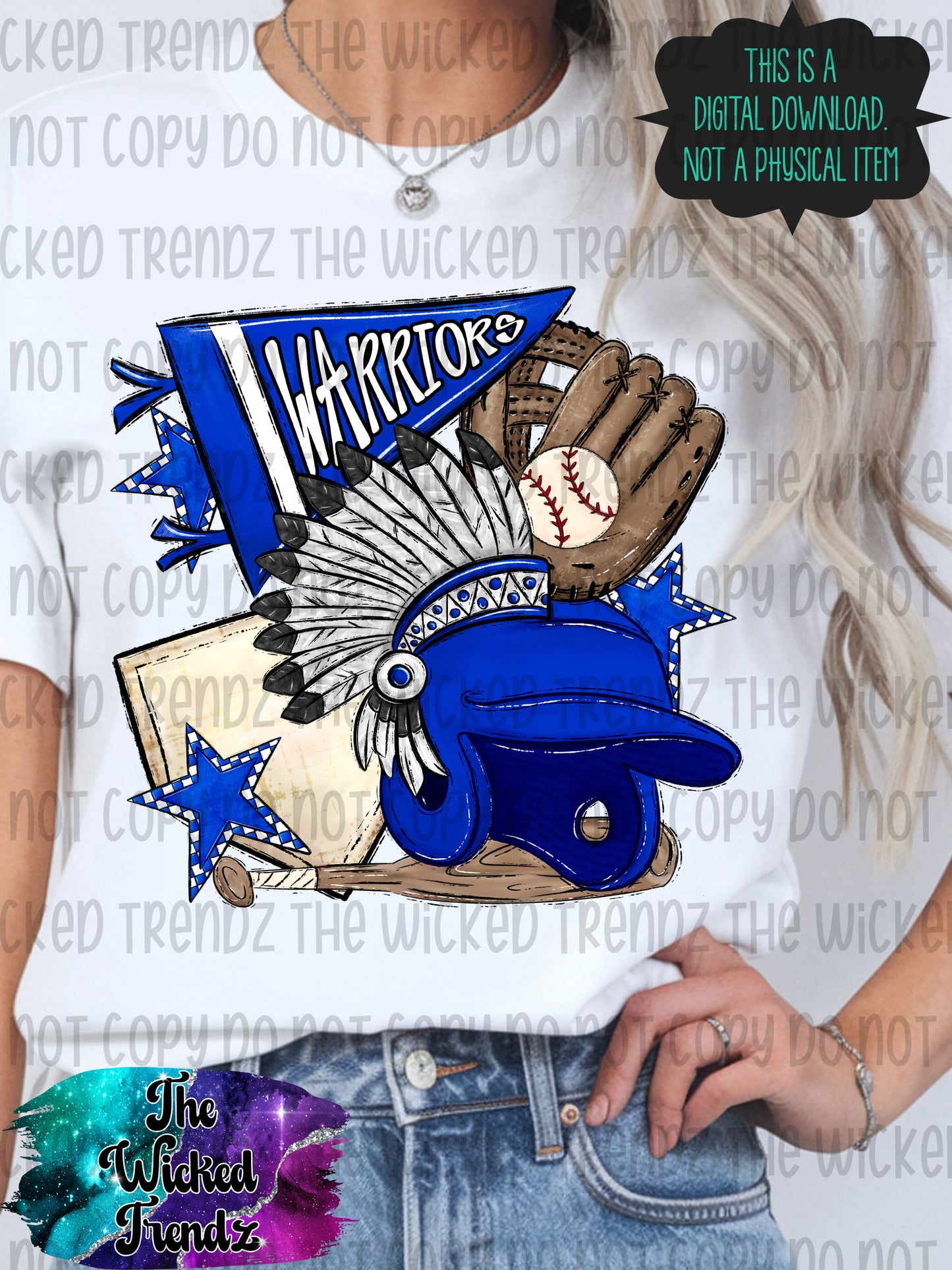 Warriors Blue Baseball Team Mascot Digital Design