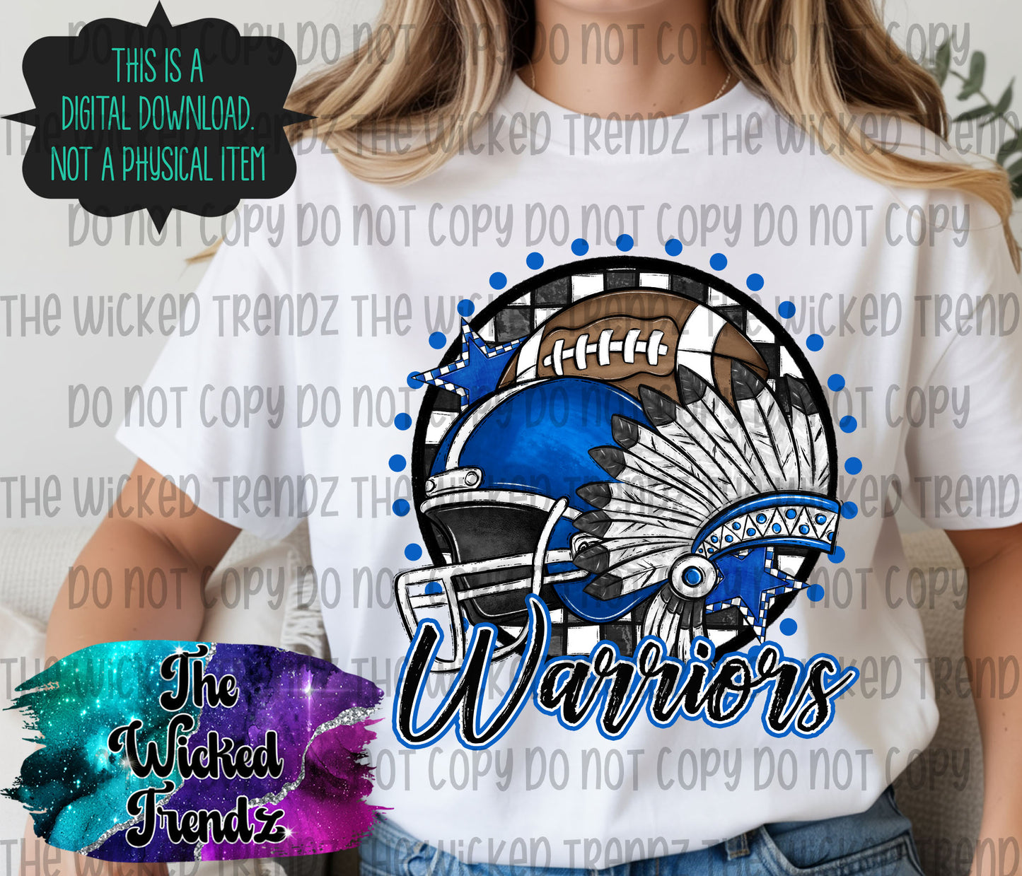 Warriors Blue Football Mascot Digital Design