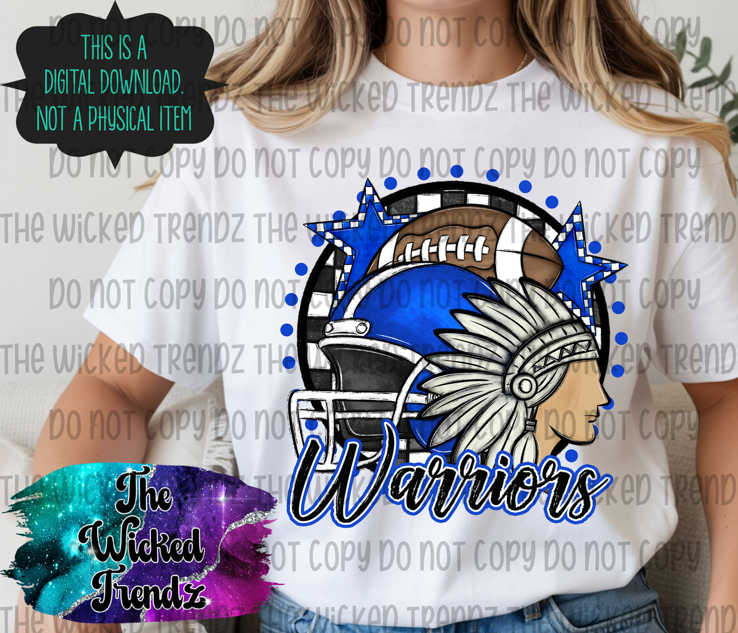 Warriors Blue Football Mascot Digital Design
