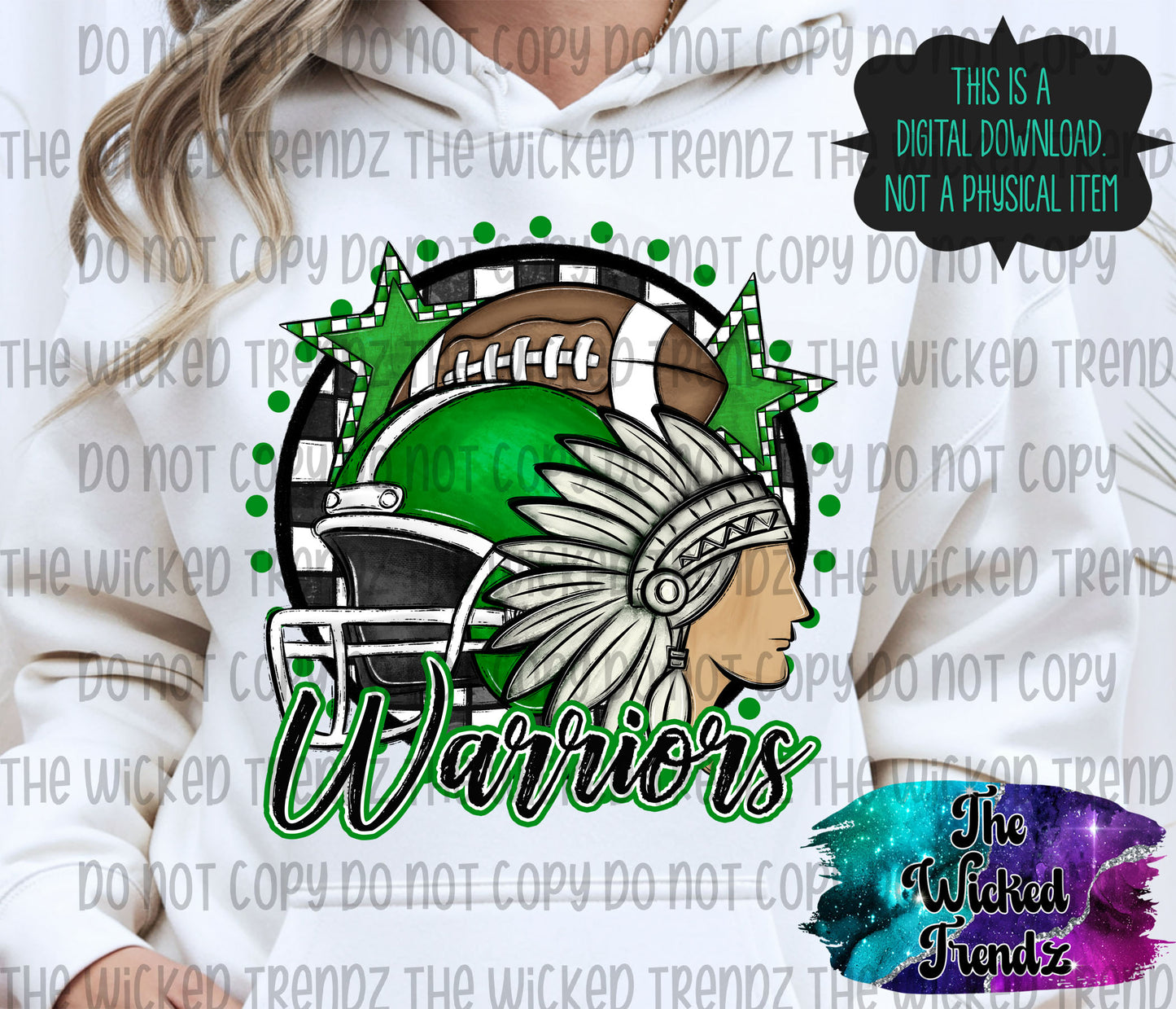 Warriors Green Football Mascot Digital Design