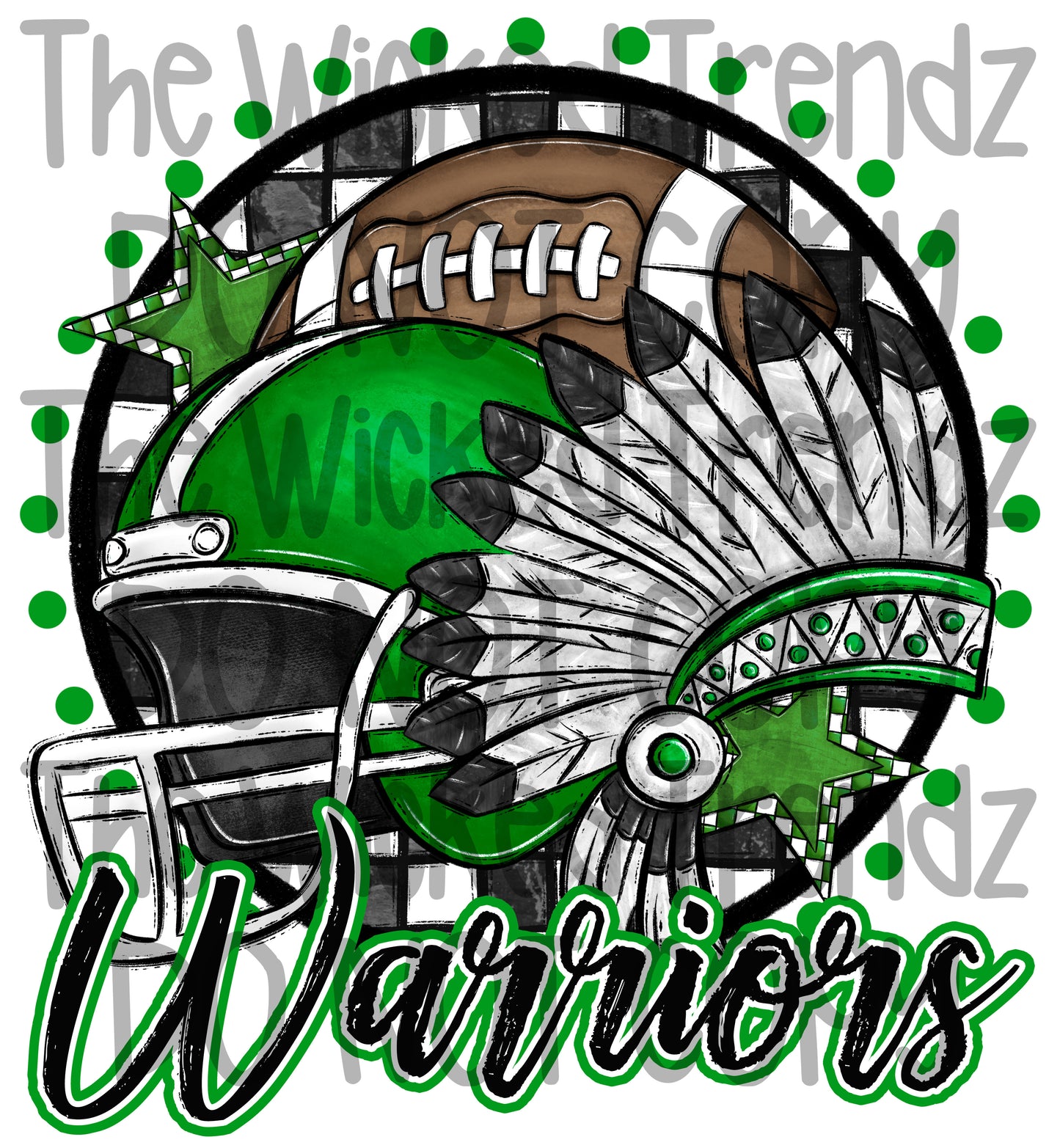 Warriors Green Football Mascot Digital Design