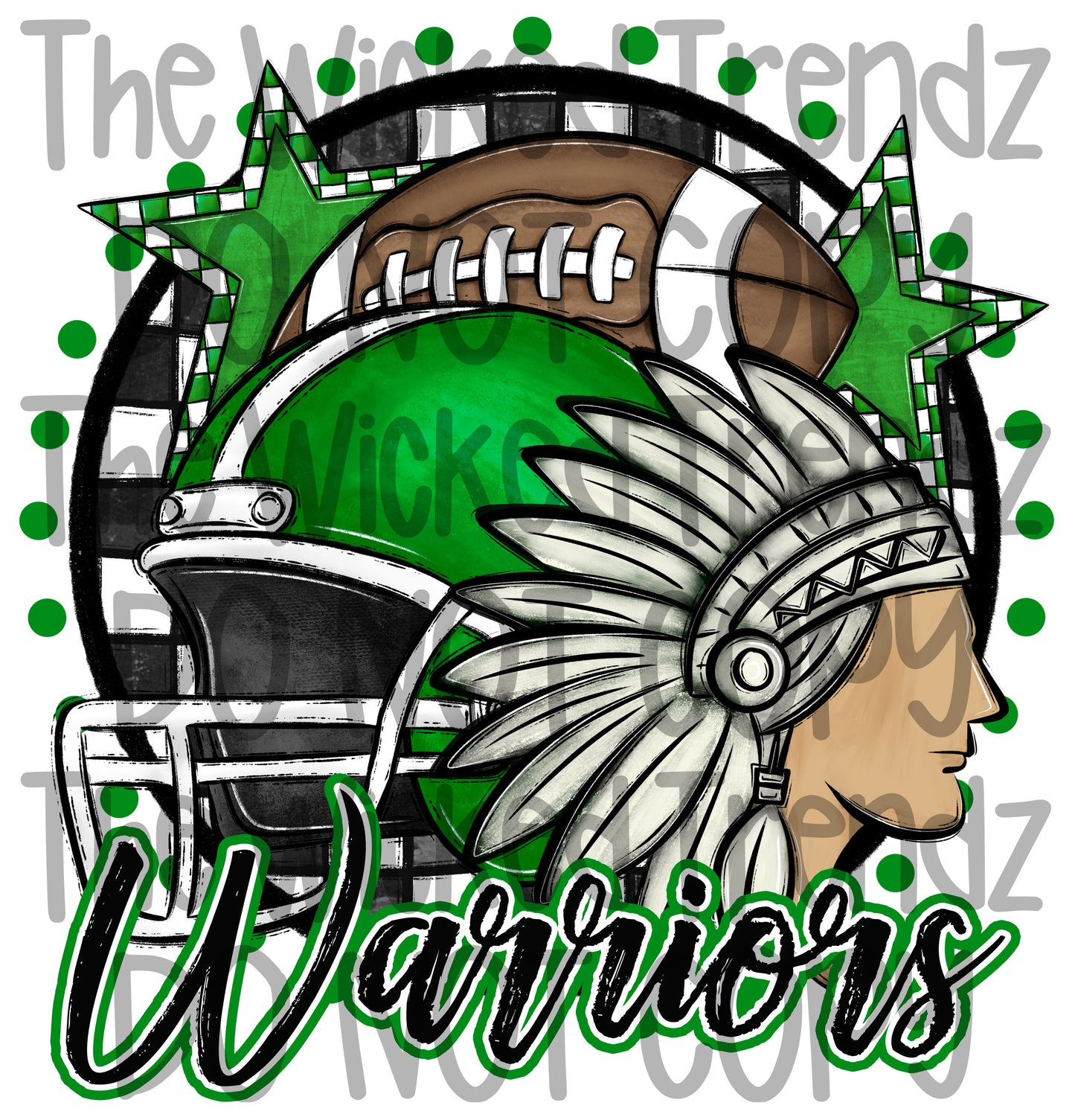 Warriors Green Football Mascot Digital Design