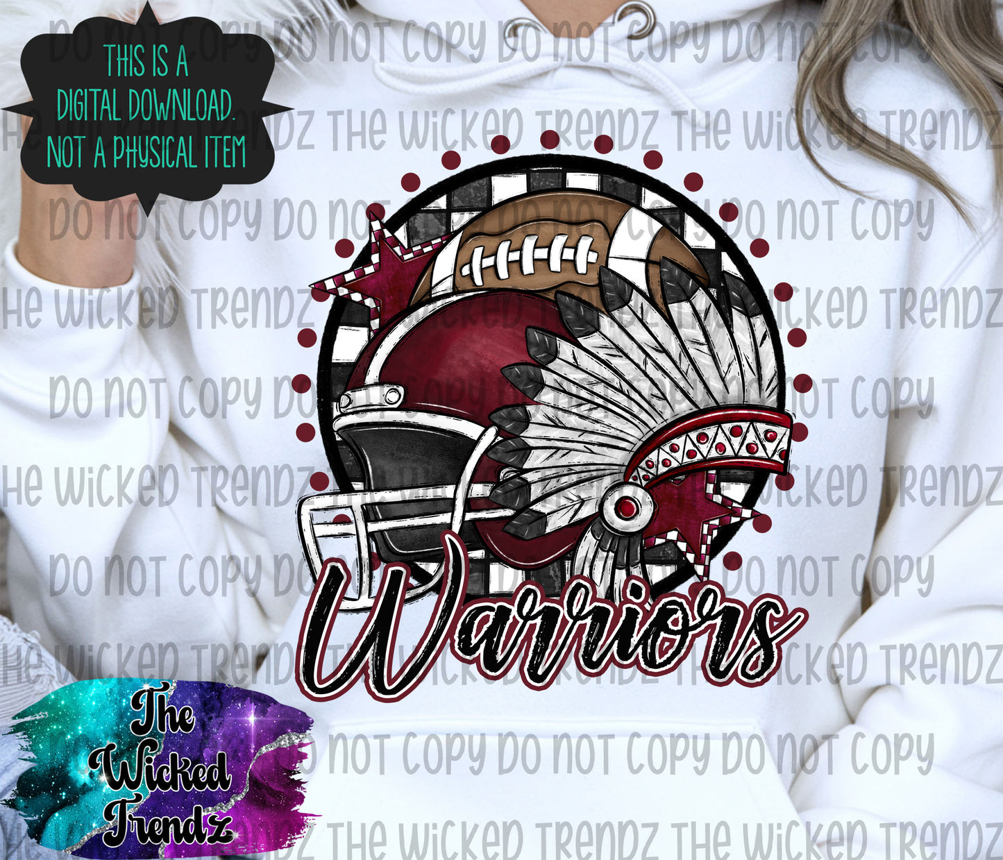 Warriors Maroon Football Mascot Digital Design