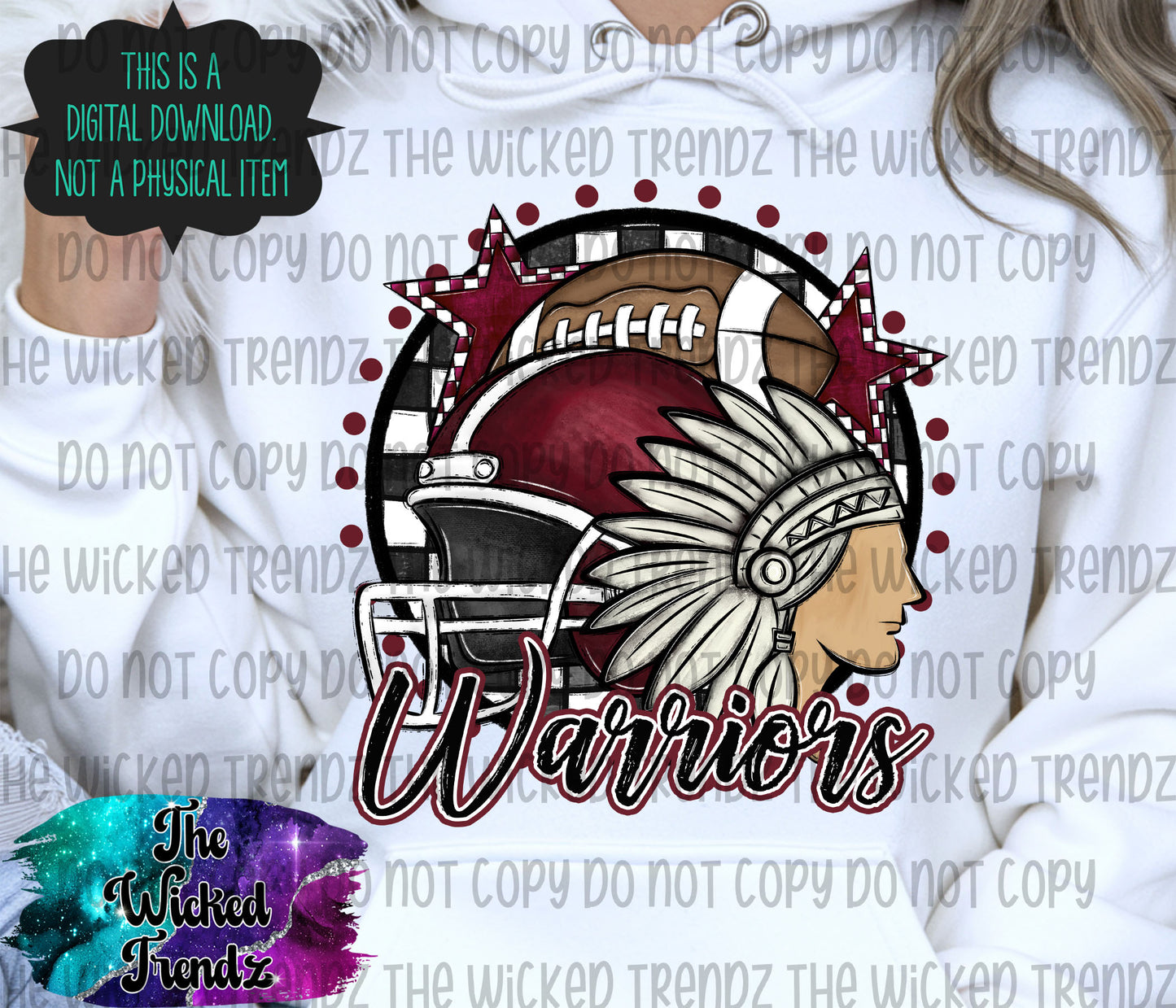 Warriors Maroon Football Mascot Digital Design