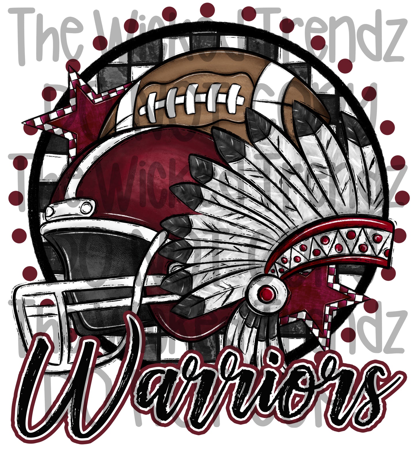 Warriors Maroon Football Mascot Digital Design