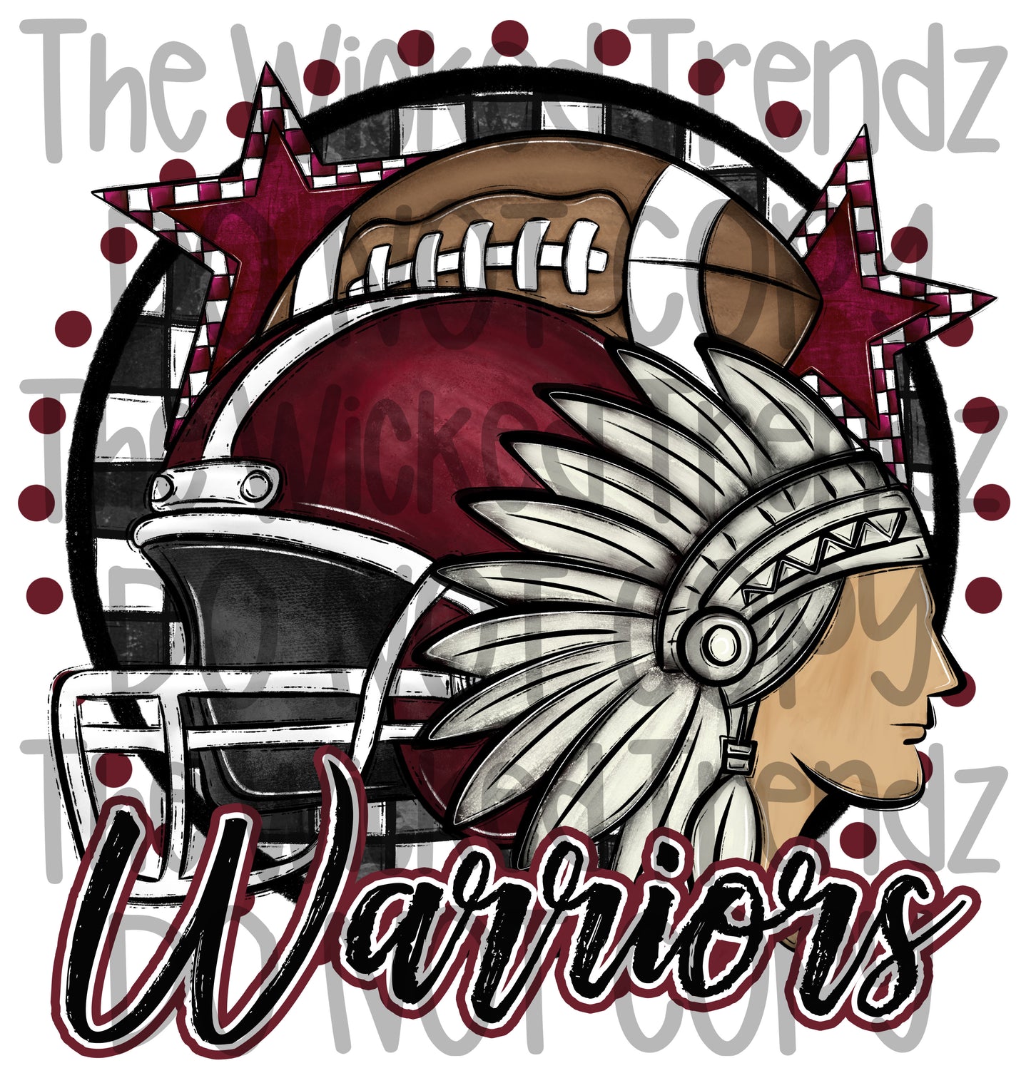 Warriors Maroon Football Mascot Digital Design
