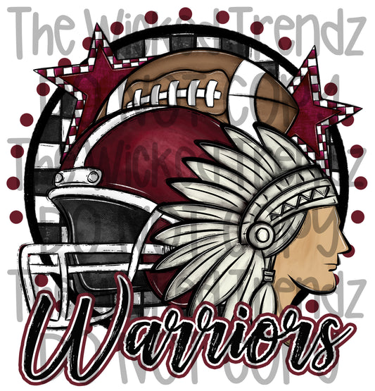 Warriors Maroon Football Mascot Digital Design