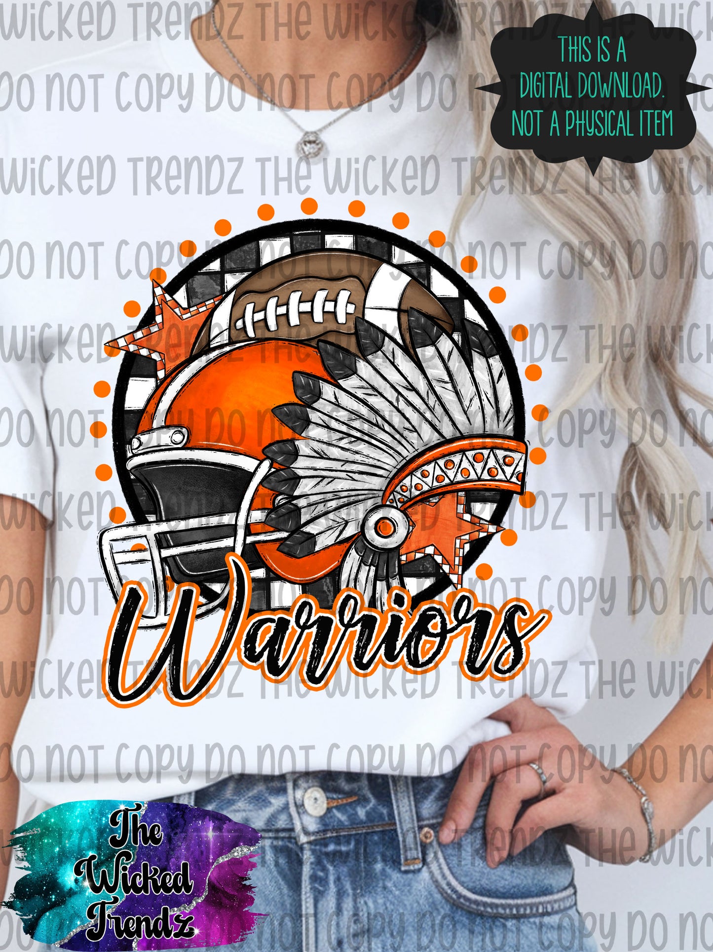 Warriors Orange Football Mascot Digital Design