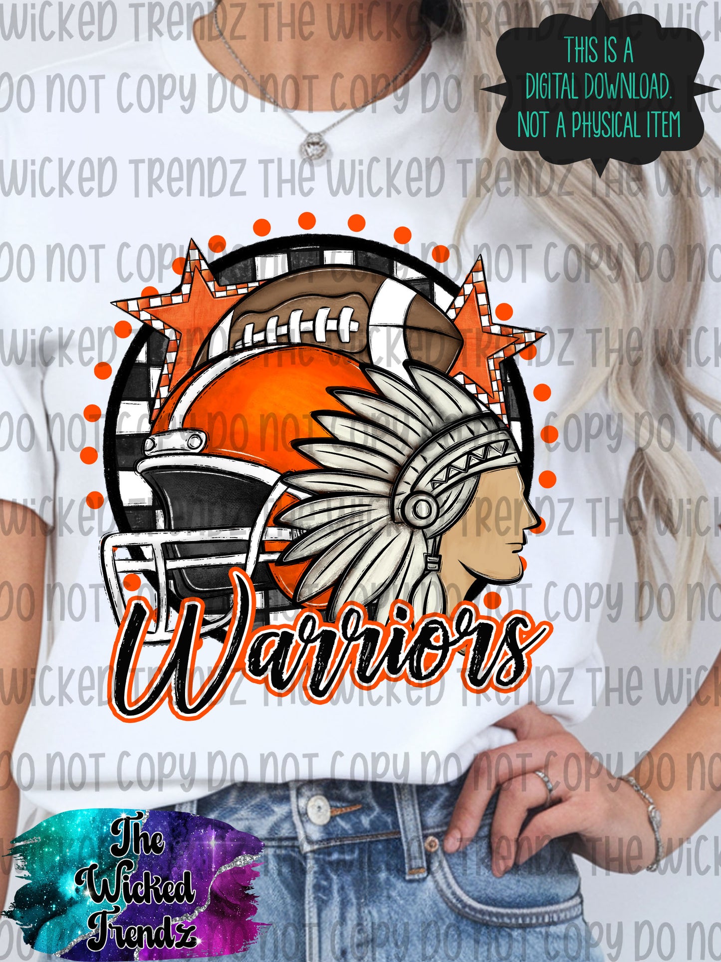 Warriors Orange Football Mascot Digital Design