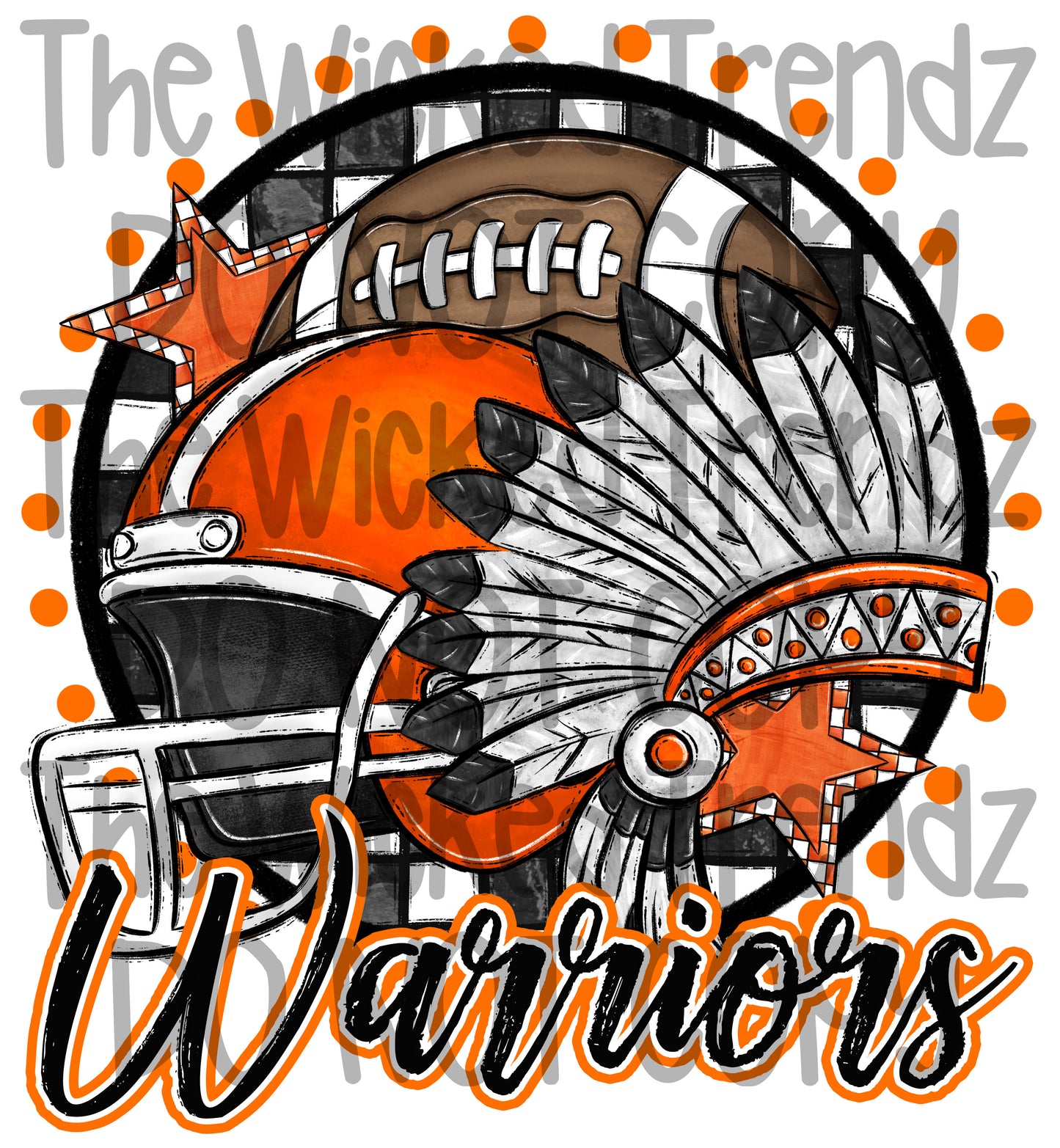 Warriors Orange Football Mascot Digital Design