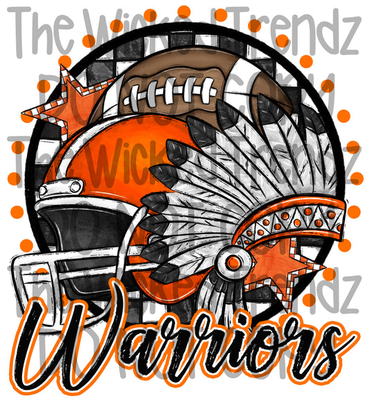 Warriors Orange Football Mascot Digital Design
