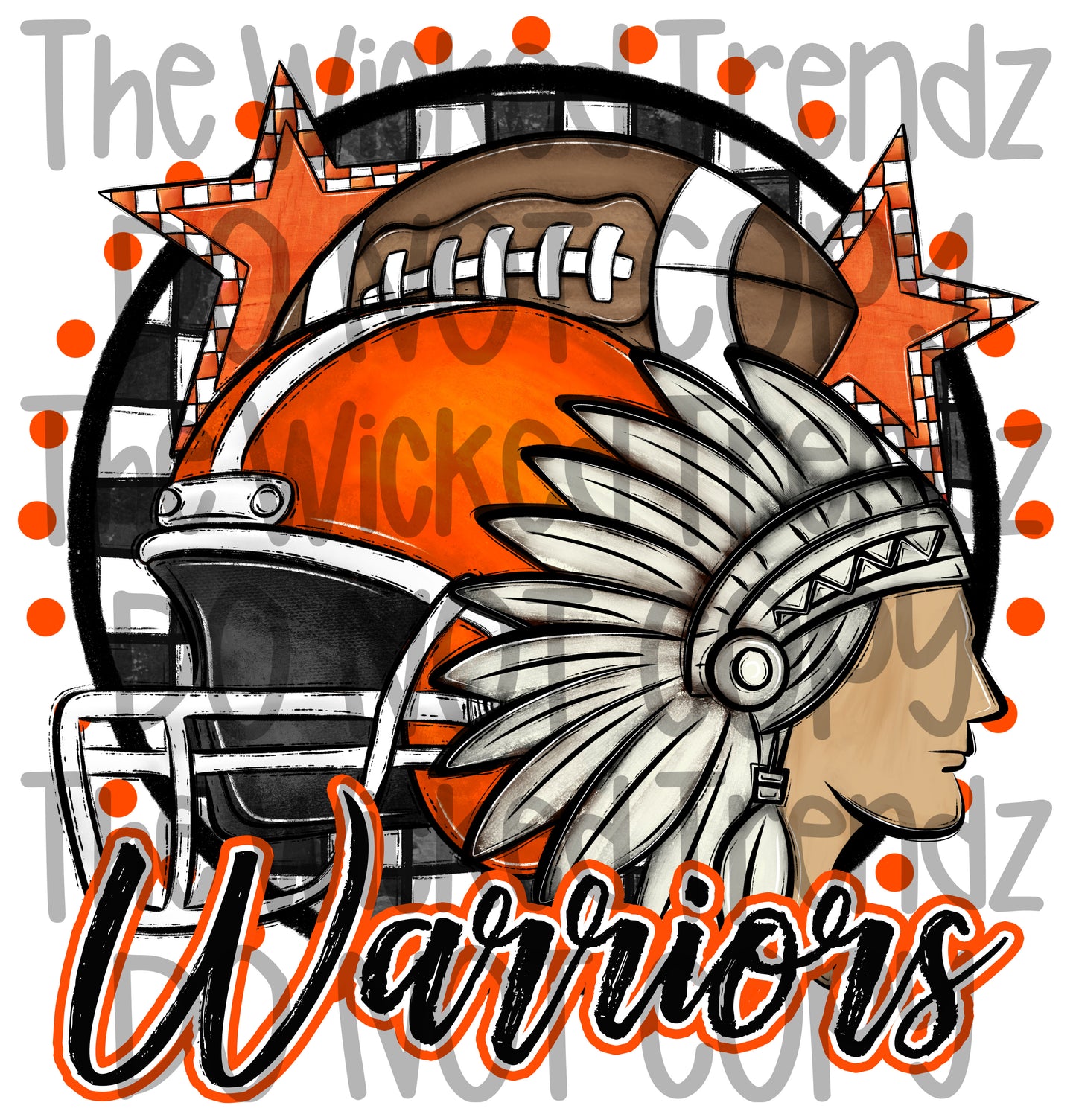 Warriors Orange Football Mascot Digital Design