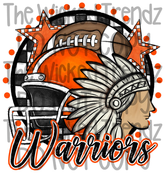 Warriors Orange Football Mascot Digital Design