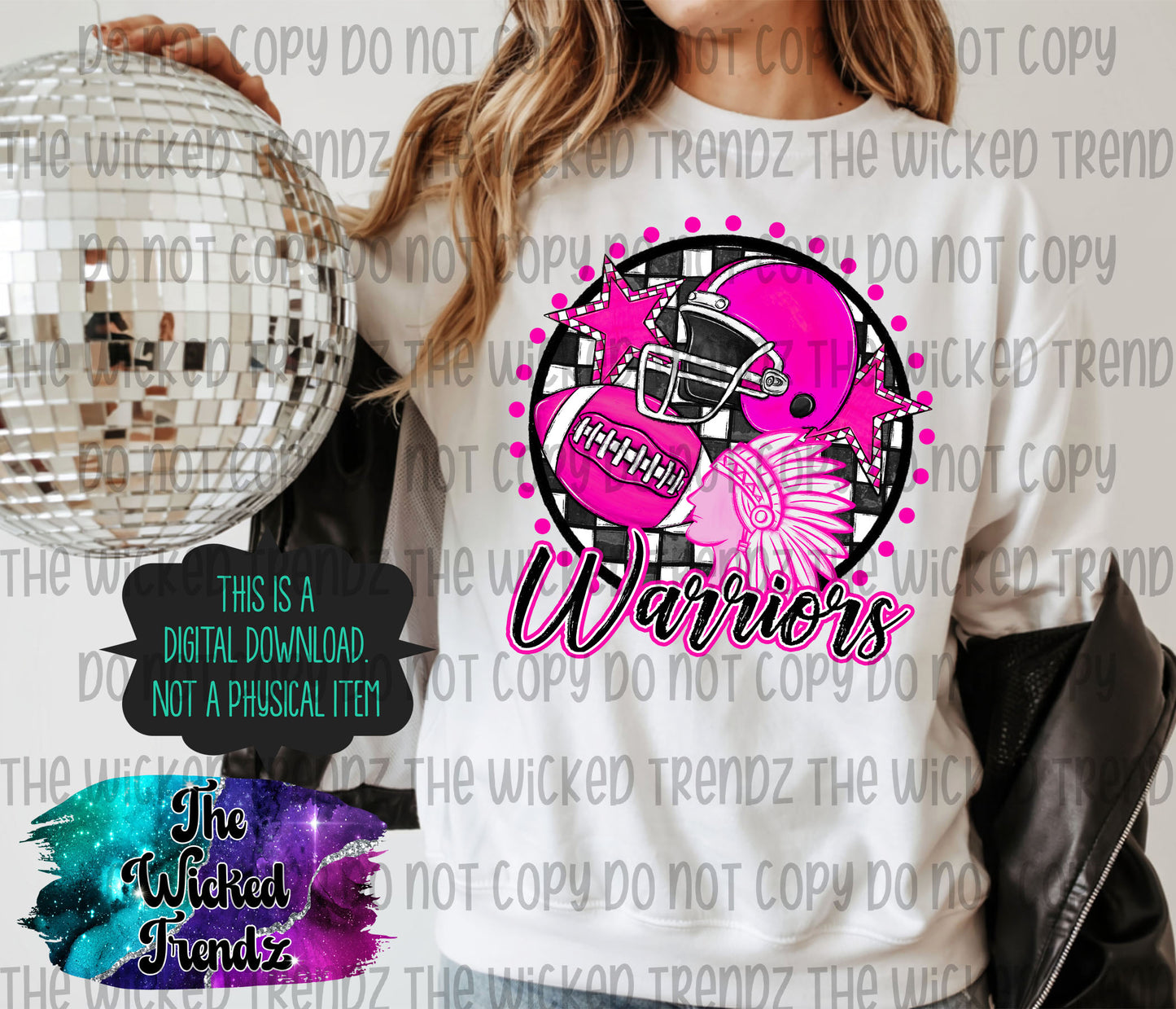 Warriors Pink Out Football Cheer Mascot Digital Design October Awareness