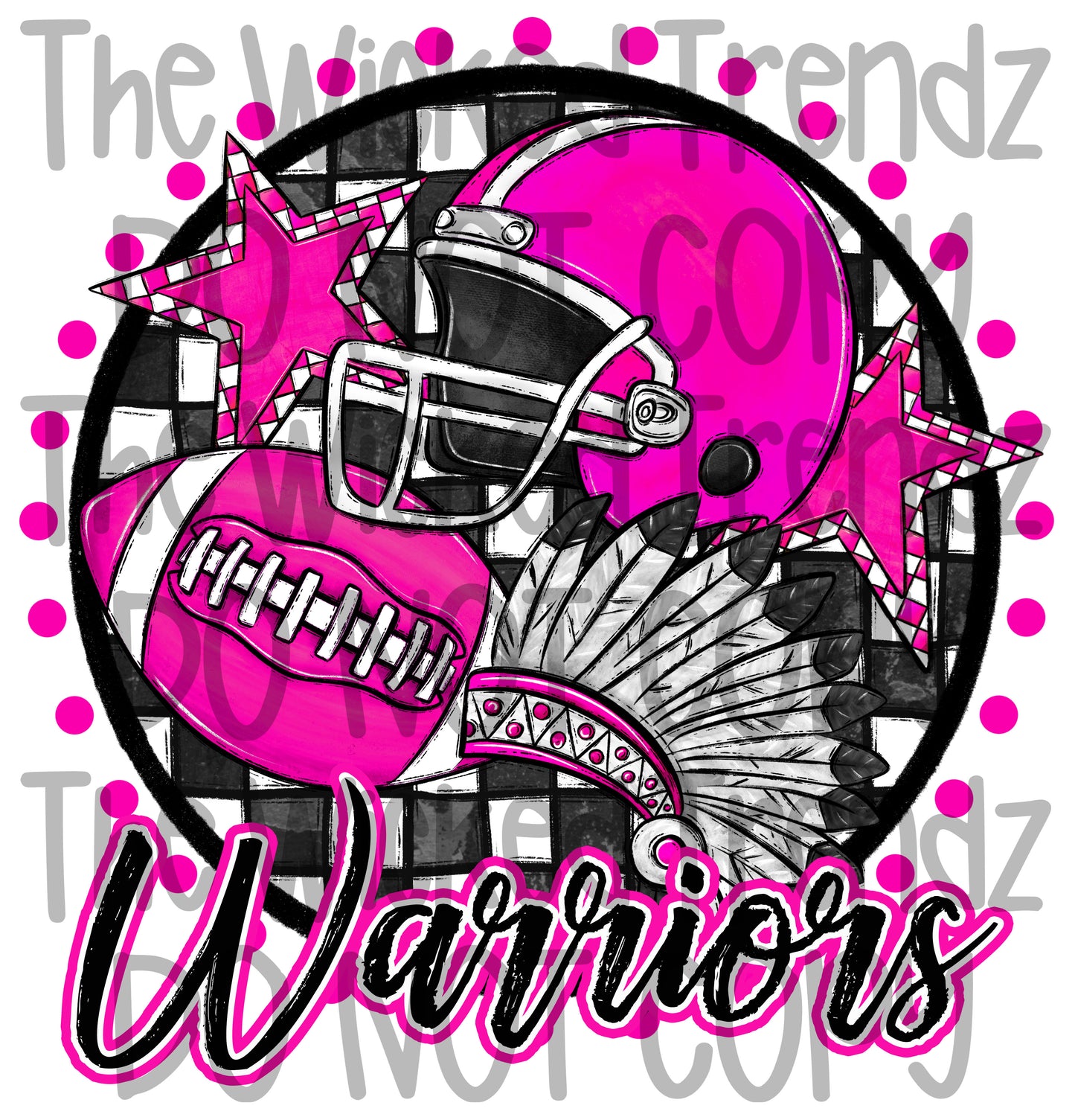 Warriors Pink Out Football Cheer Mascot Digital Design October Awareness