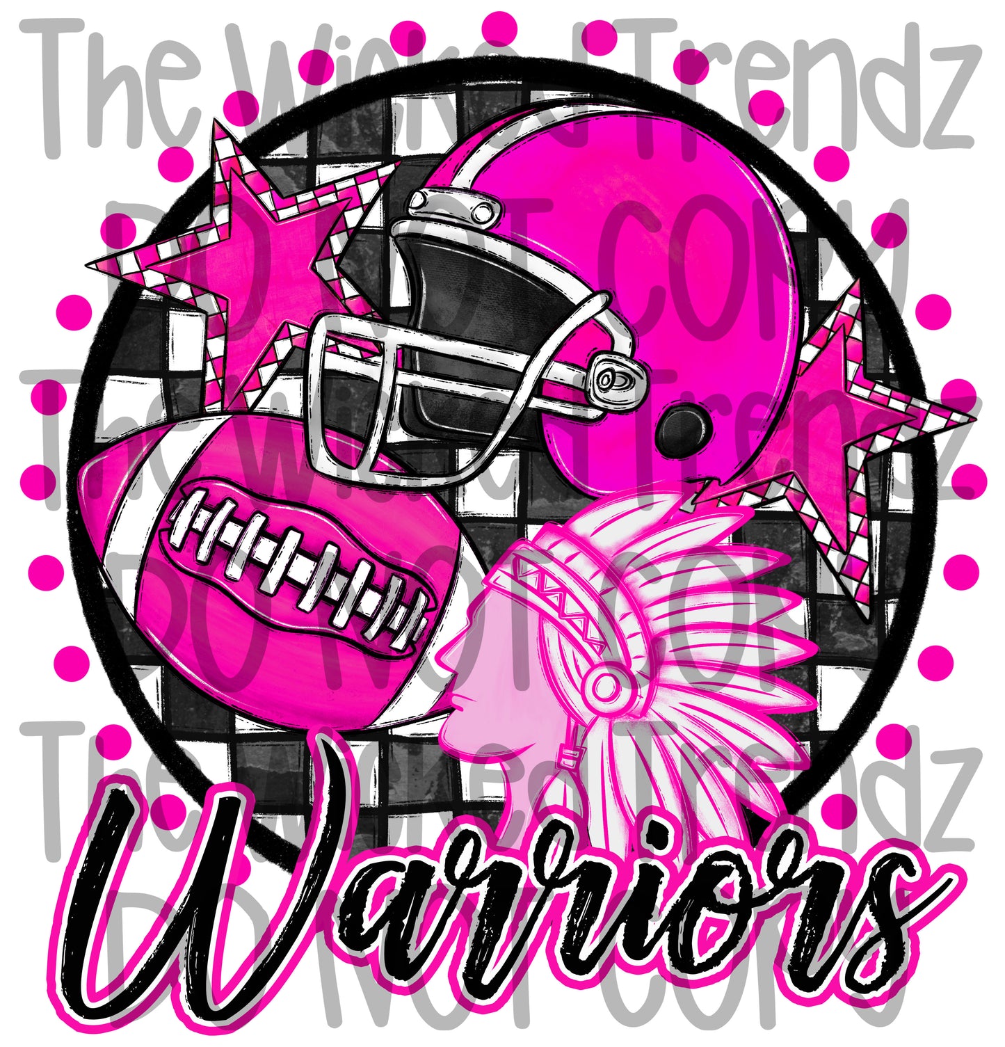 Warriors Pink Out Football Cheer Mascot Digital Design October Awareness