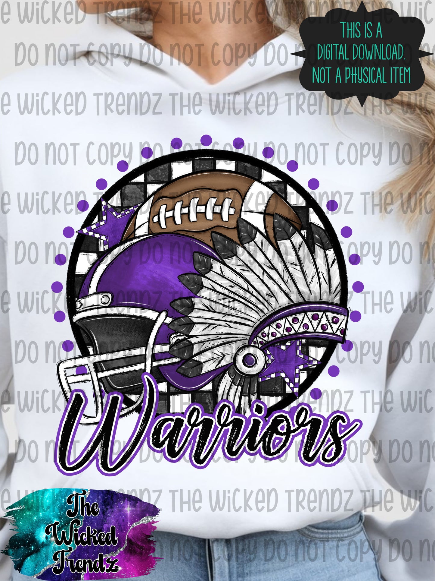 Warriors Purple Football Mascot Digital Design