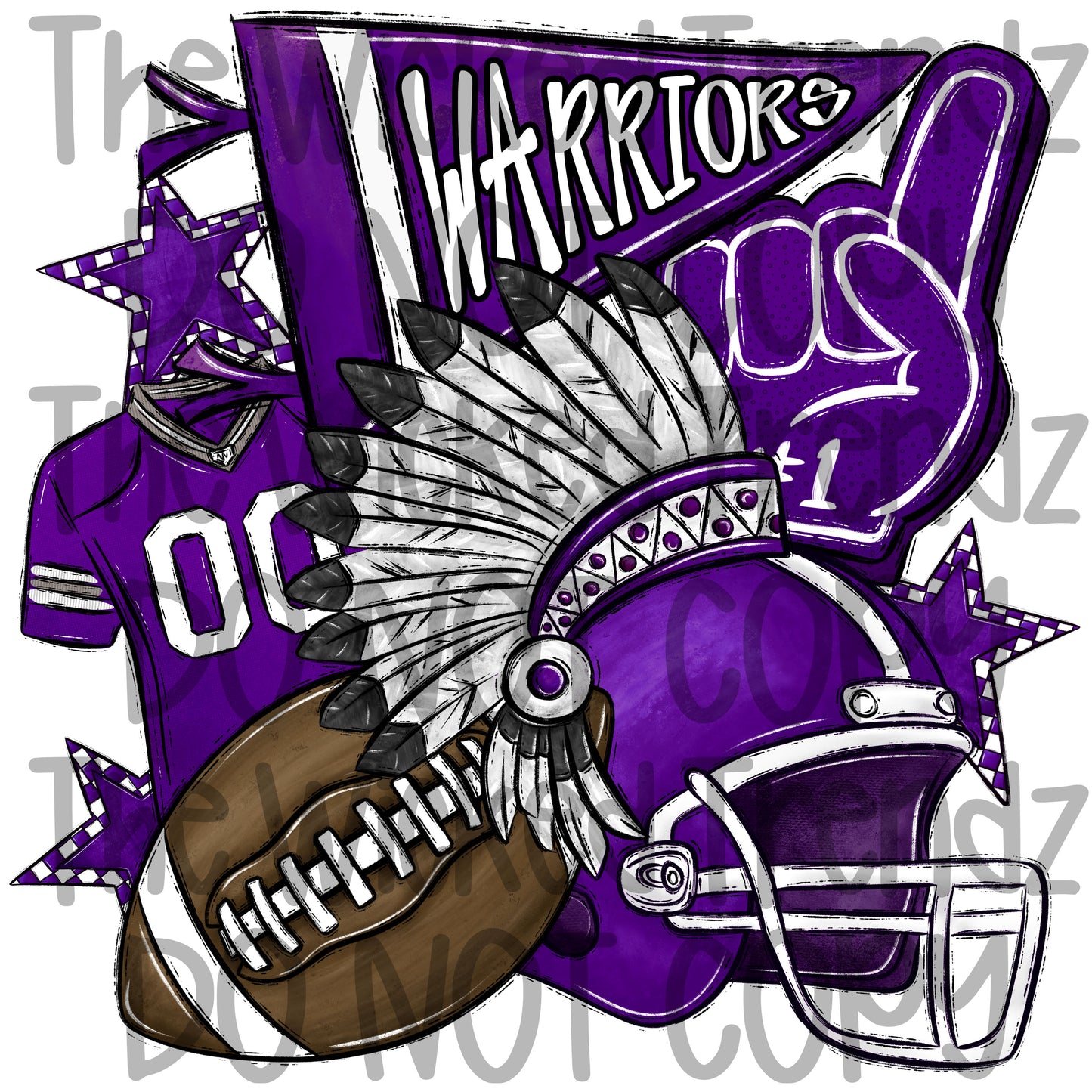 Warriors Purple Football Mascot Digital Design