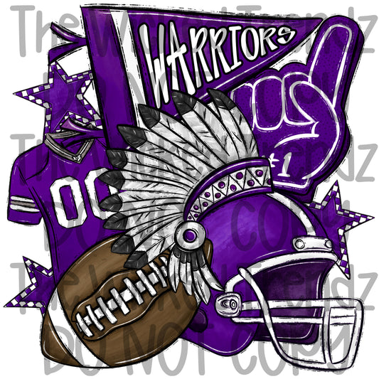 Warriors Purple Football Mascot Digital Design