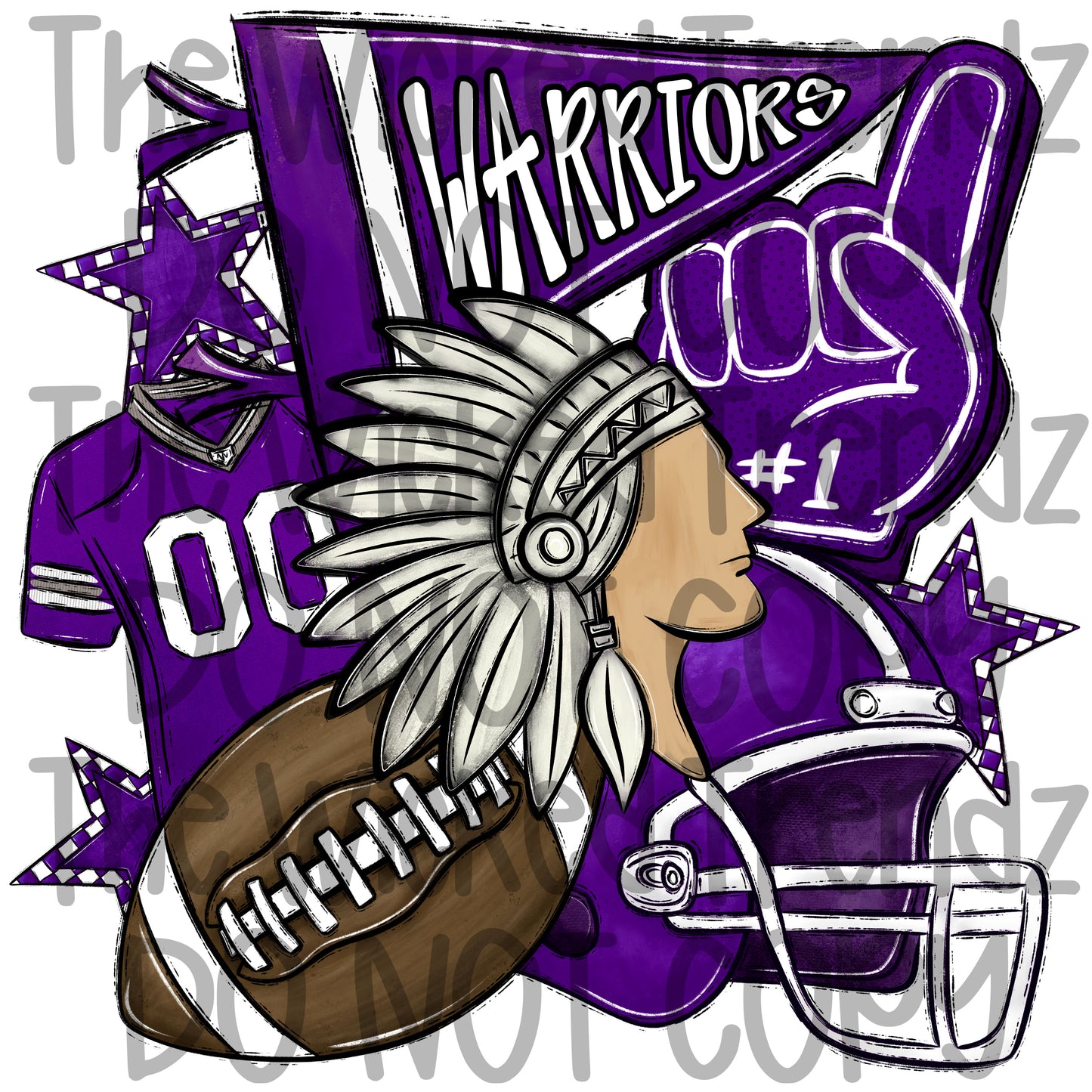 Warriors Purple Football Mascot Digital Design